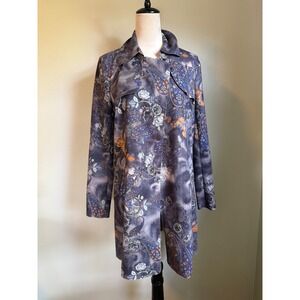Paisley Floral m Trench Coat boho western chic whimsi fairy cowgirl anthro Blue